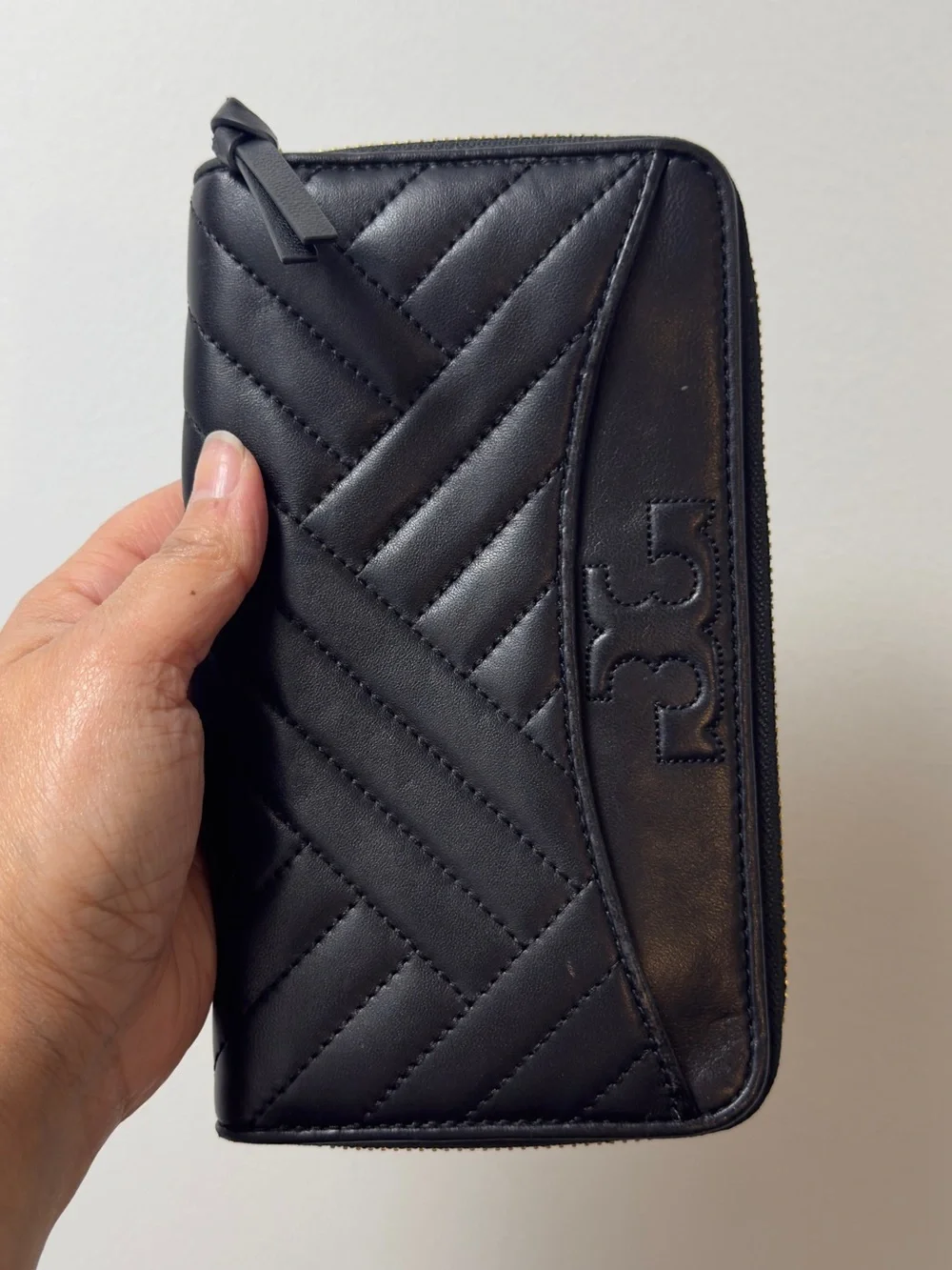 Tory Burch Black Quilted Zip Wallet with Tassel